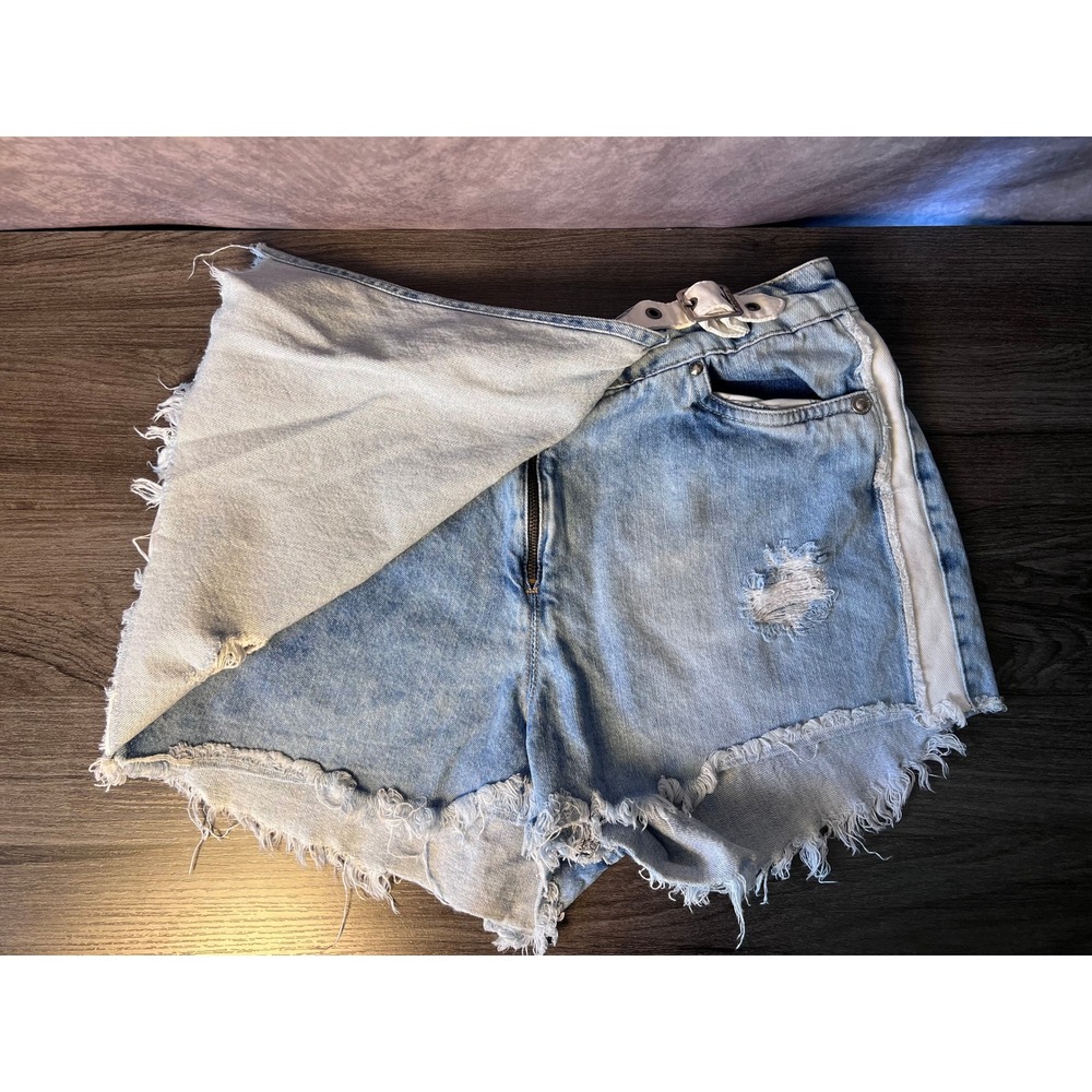 PATOGE Jeans Light Wash Wrap Front Skort Distressed Denim Size 40 US 8 Medium - Picture 4 of 10